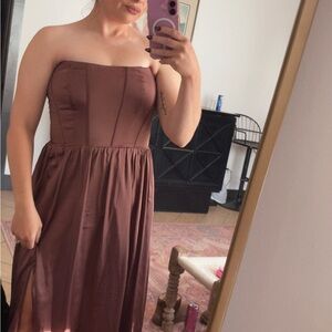 Azazie Strapless Brown Dress
